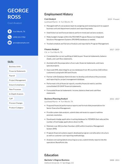 Cost Analyst Resume