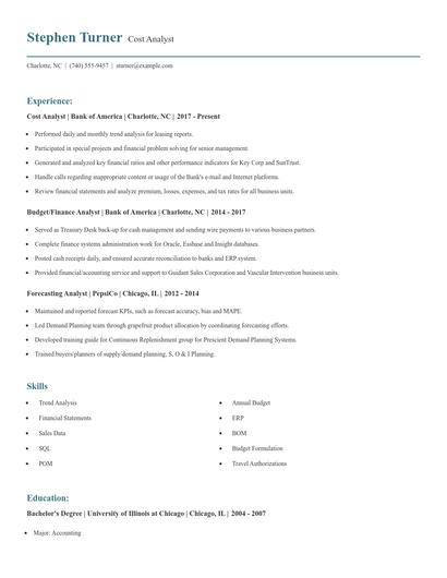 Cost Analyst Resume