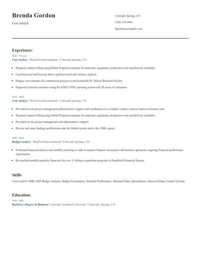 Cost Analyst Resume