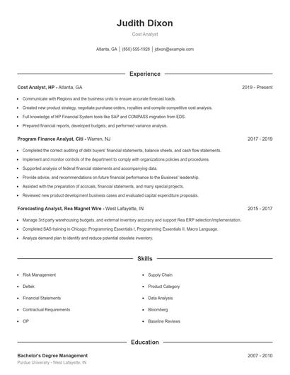 Cost Analyst Resume