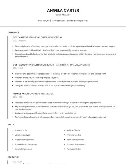 Cost Analyst Resume