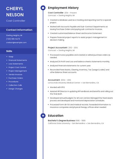 Cost Controller Resume
