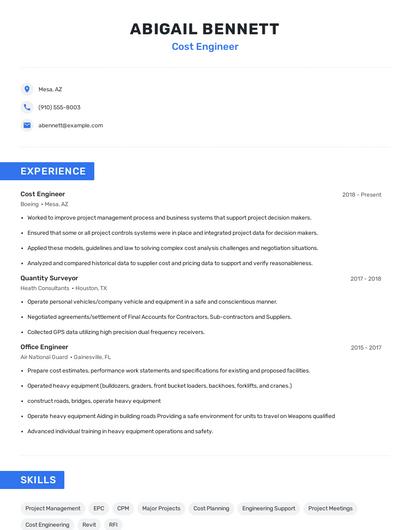 Cost Engineer Resume