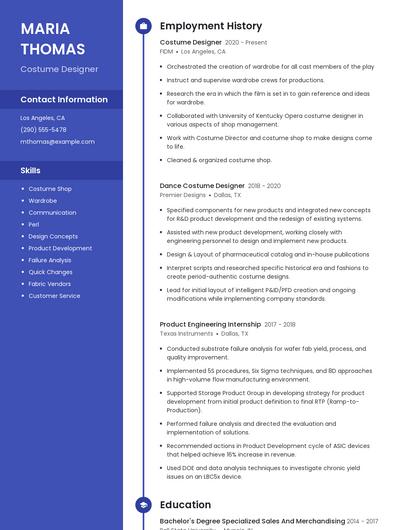 Costume Designer Resume