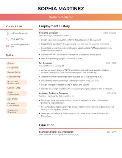 Costume Designer Resume