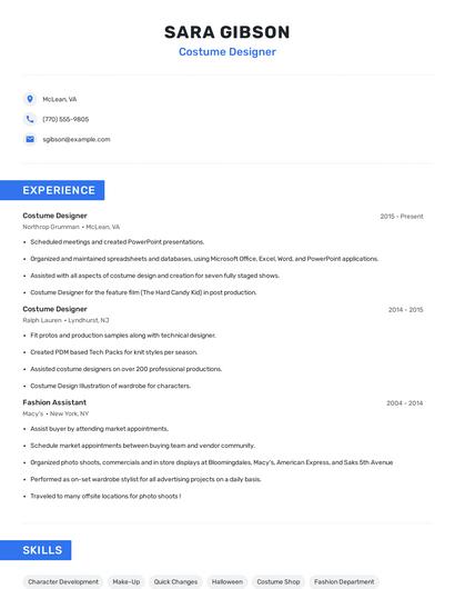 Costume Designer Resume