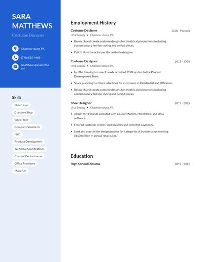 Costume Designer Resume