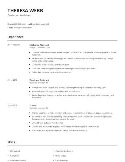 Costumer Assistant Resume