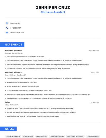 Costumer Assistant Resume