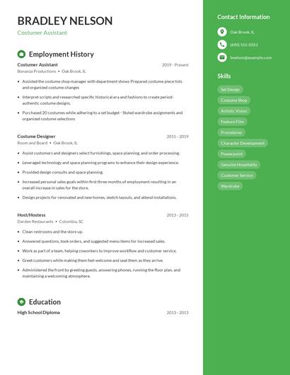 Costumer Assistant Resume