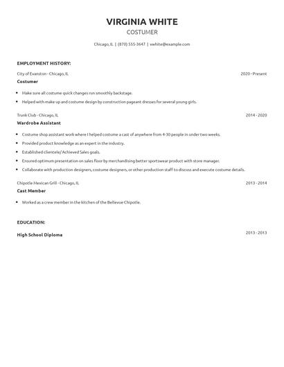 Costumer Resume