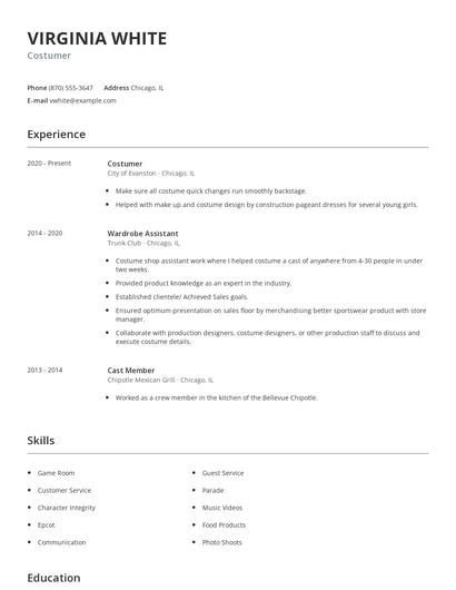 Costumer Resume