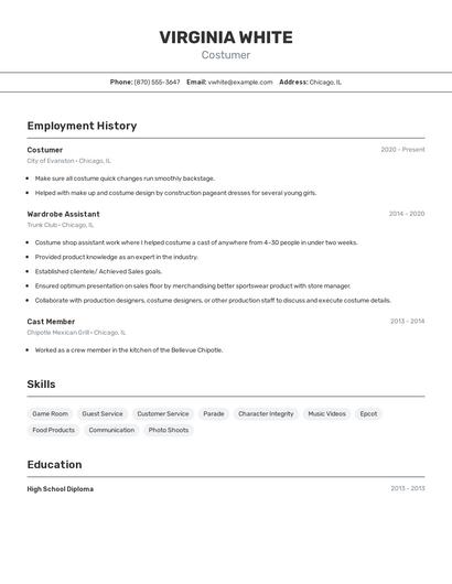 Costumer Resume