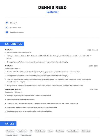 Costumer Resume