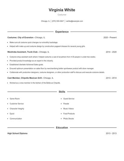 Costumer Resume