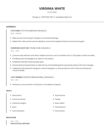Costumer Resume