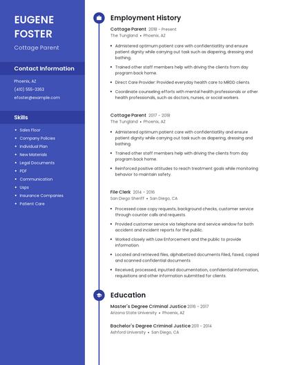 Cottage Parent Resume