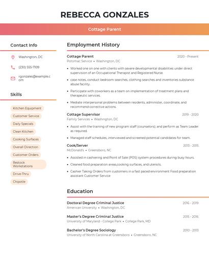 Cottage Parent Resume