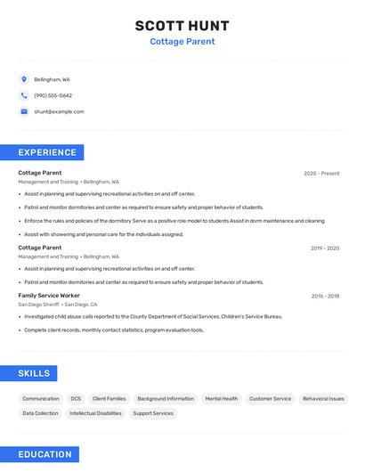 Cottage Parent Resume