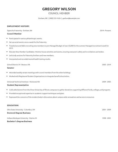 Council Member Resume
