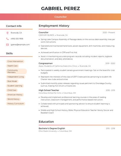 Councilor Resume