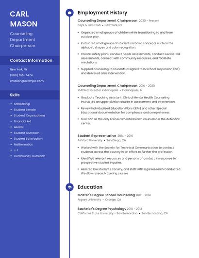 Counseling Department Chairperson Resume