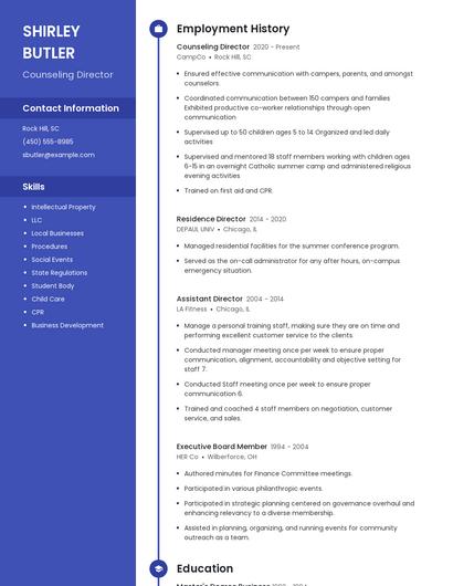 Counseling Director Resume