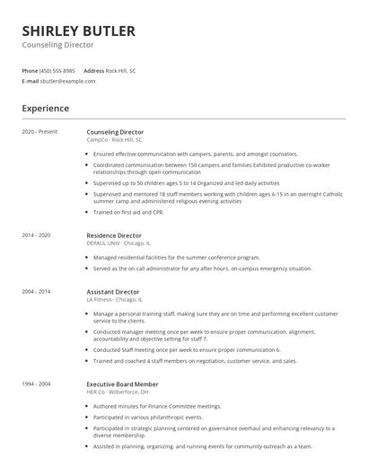 Counseling Director Resume