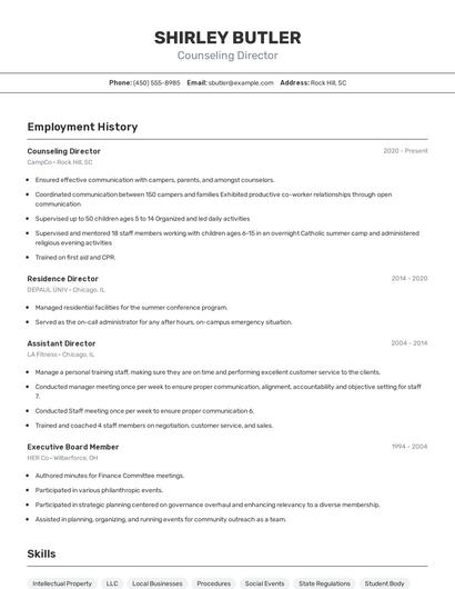 Counseling Director Resume