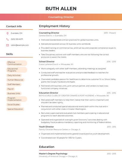 Counseling Director Resume