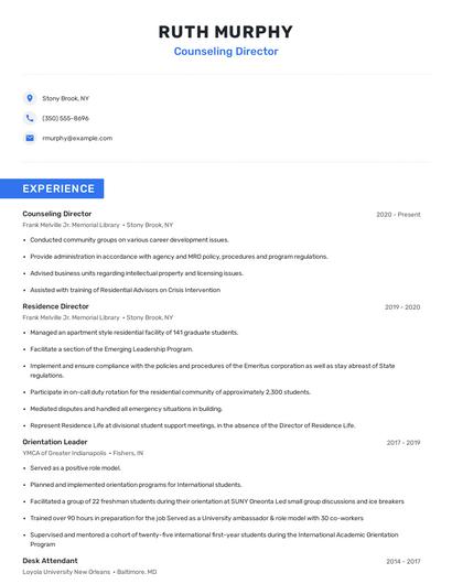 Counseling Director Resume