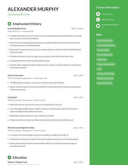 Counseling Director Resume
