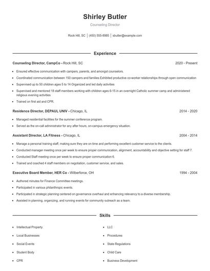 Counseling Director Resume