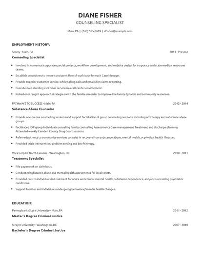 Counseling Specialist Resume