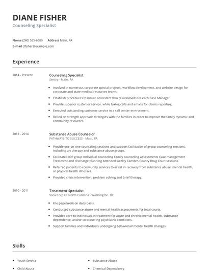 Counseling Specialist Resume