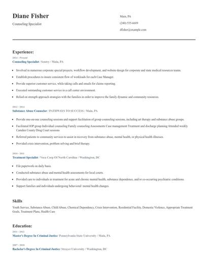 Counseling Specialist Resume
