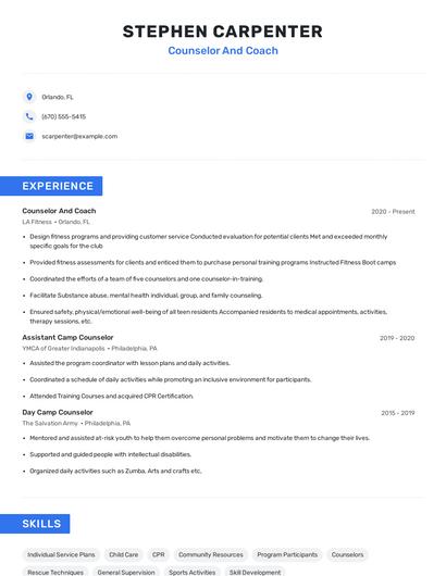 Counselor And Coach Resume