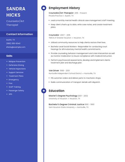 Counselor/Art Therapist Resume