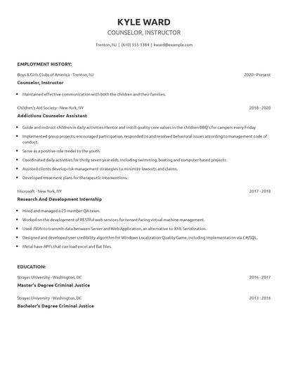 Counselor, Instructor Resume