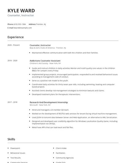 Counselor, Instructor Resume