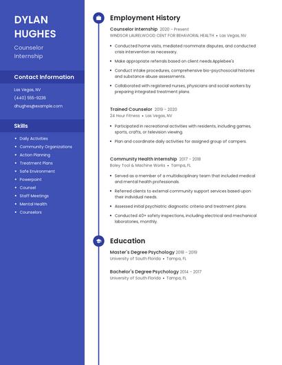 Counselor Internship Resume