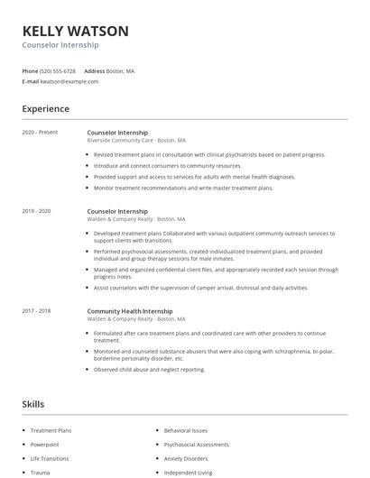 Counselor Internship Resume