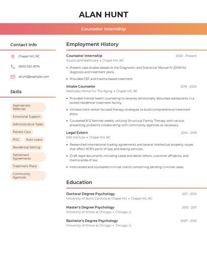 Counselor Internship Resume