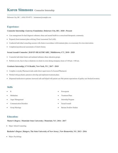 Counselor Internship Resume