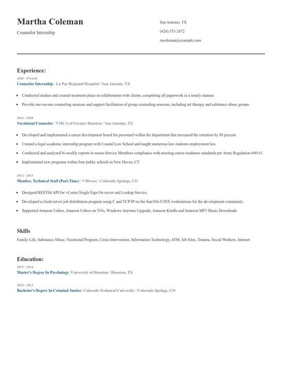 Counselor Internship Resume