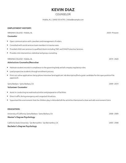 Counselor Resume