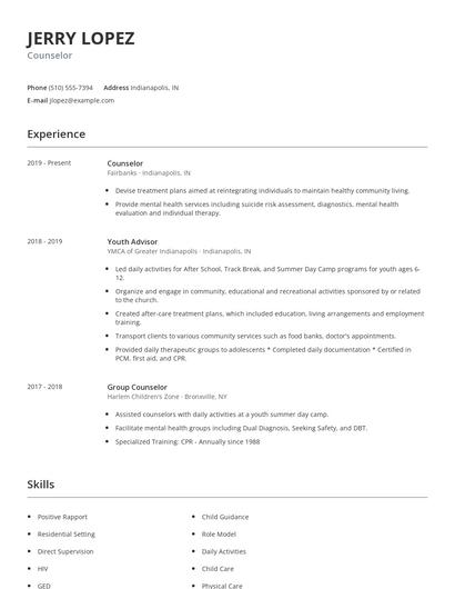 Counselor Resume