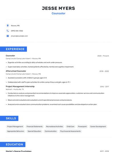 Counselor Resume