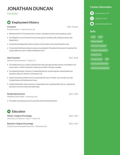 Counselor Resume