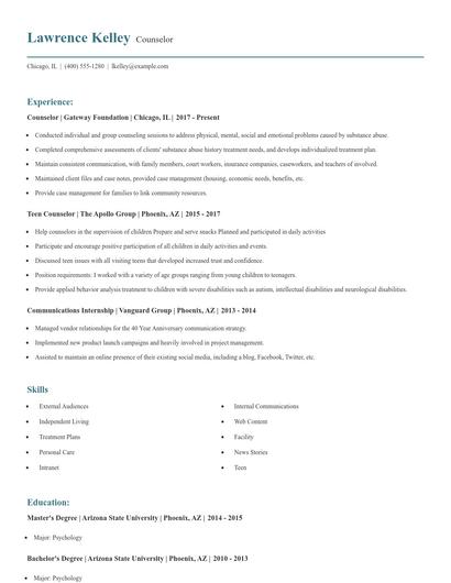 Counselor Resume